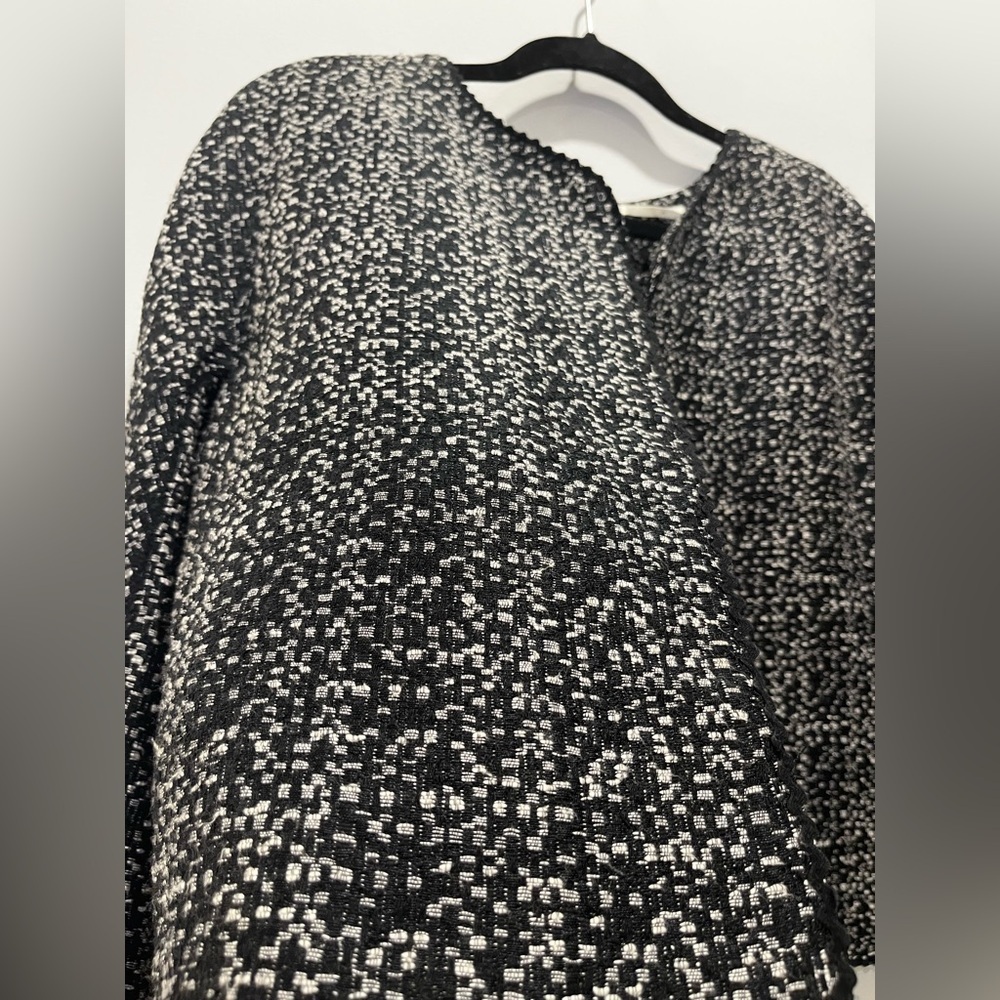 Vintage Black White Tweed Textured Short Classic Swing Trapeze Jacket Medium 10 - Picture 2 of 7